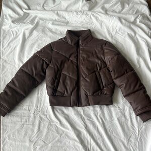 Brown Cropped Puffer Jacket